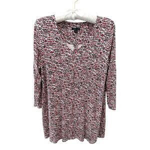 J. JILL Wearever Abstract Tunic Top Red Black White Stretch Knit 3/4 Sleeve | XS